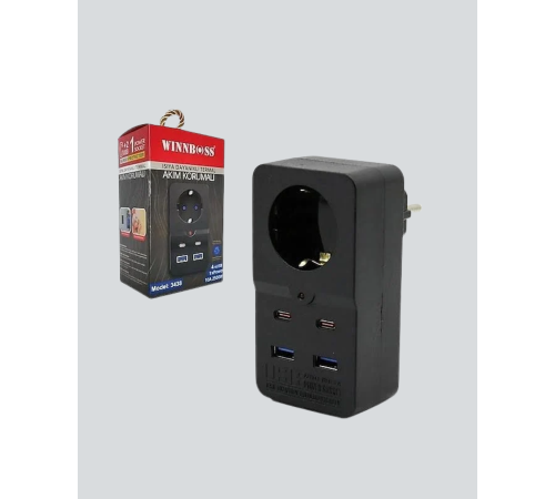 Akım Korumalı Priz 4 USB Type C Destekli Yüksek Isı Dayanımlı