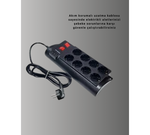 Güçlü Termal Korumalı 8 Priz + 3 USB Çoklu Uzatma Kablosu 2m
