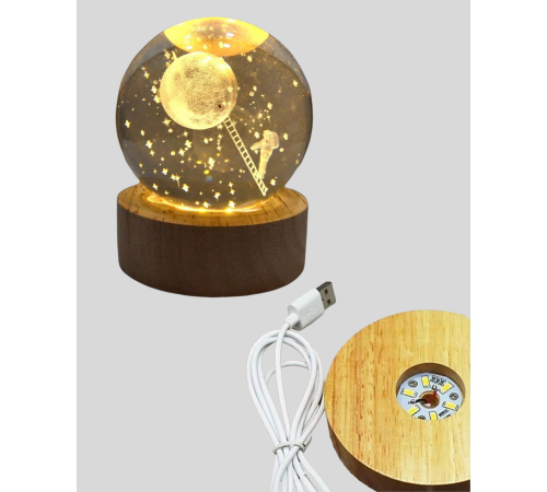 Lazer İşlemeli 3D Astronot Kristal Küre LED Işıklı Uzay Temalı Gece Lambası