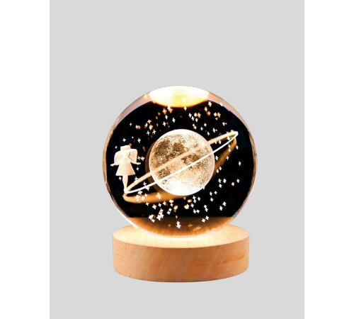 Ahşap Standlı Sarı Işıklı Dekoratif Küre Kız Figürü Tasarım