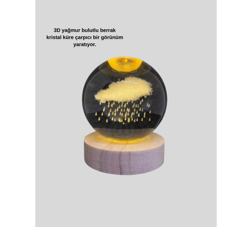 USB Bağlantılı 3D Kristal Yağmur Bulutu Lamba Ahşap Tabanlı Dekoratif Aydınlatma