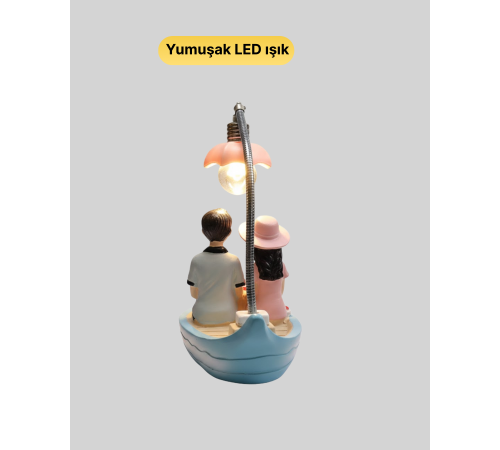 Romantik Sandal Üzerinde Çift Figürü LED Gece Lambası Masa Dekoru