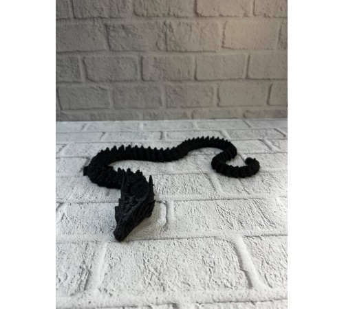 Hareketli Siyah Ejderha Figür Uzun Gövdeli Fantastik Masa ve Raf Dekoru