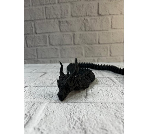 Hareketli Siyah Ejderha Figür Uzun Gövdeli Fantastik Masa ve Raf Dekoru