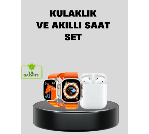S8 Ultra Akıllı Saat ve Bluetooth Kablosuz Kulaklık 2’li Set