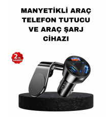 Manyetik Araç Telefon Tutucu ve Hızlı Şarj Adaptörü 2’li Set