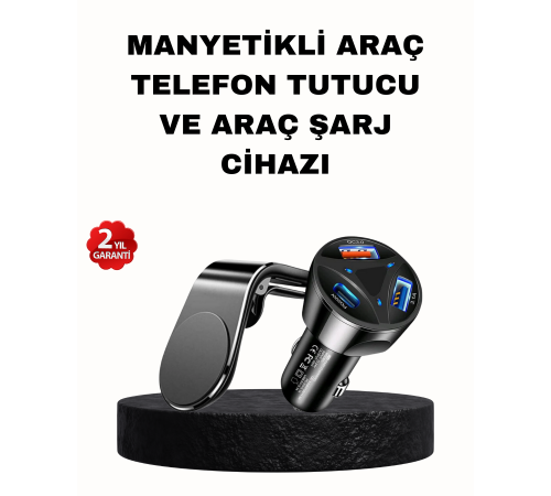 Manyetik Araç Telefon Tutucu ve Hızlı Şarj Adaptörü 2’li Set