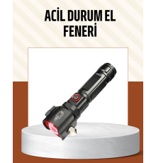 Çekiçli Pusulalı Acil Durum Feneri USB Şarjlı Çok Fonksiyonlu