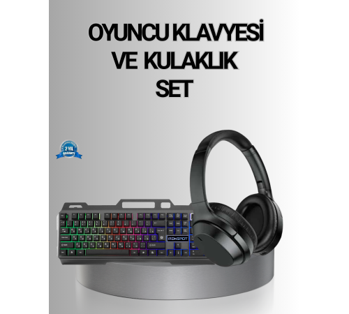 Işıklı  Klavye Mouse ve Bluetooth Kulaklık Seti Türkçe Q USB