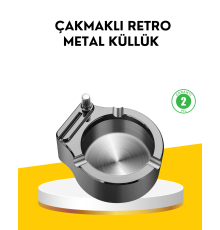Çakmaklı Küllük Paslanmaz Metal Yuvarlak Tasarım