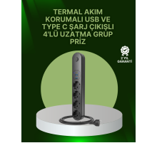 4 Priz 2 USB 1 Type-C Akım Korumalı Çoklu Priz Led Anahtarlı