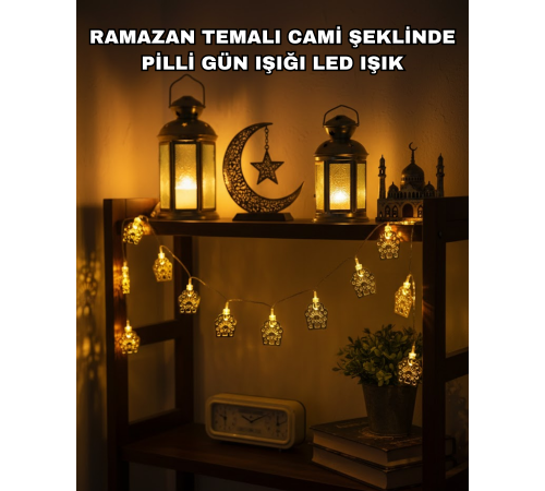 Ramazan ve Bayram Dekoratif LED Işık Cami Figürlü Sıcak Sarı Aydınlatma