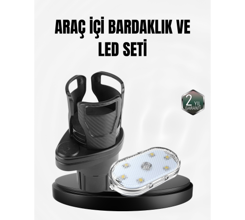 Araç İçi Düzen ve Ambiyans Seti Çift Bardak Tutucu + LED Işık
