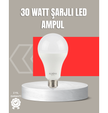 30W Şarjlı LED Ampul E27 Duy %80 Enerji Tasarruflu Soğuk Beyaz