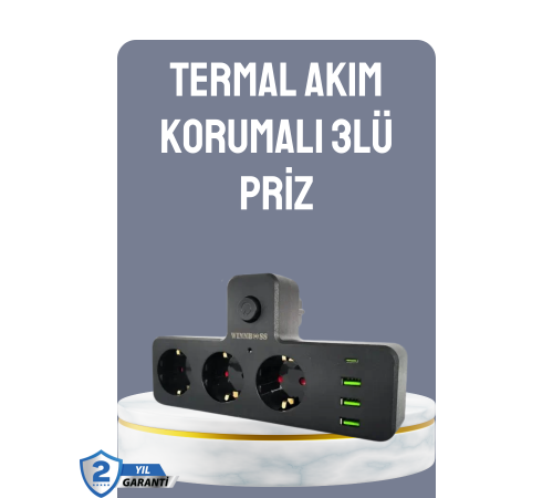 Anahtarlı Çoklu Priz 3 USB 1 Type-C Hızlı Şarj Destekli