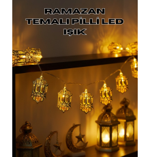 Pilli Ramazan Işıkları Altın Renk Fener Figürlü LED Süsleme