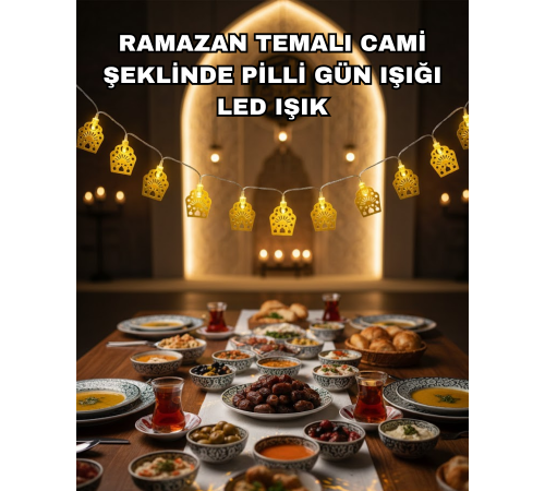 Dekoratif Ramazan LED Işık Pilli Cami Tasarımlı Zincir Aydınlatma