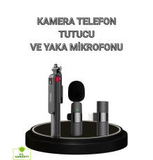 Vlog ve Canlı Yayın İçin Çift Yaka Mikrofonu ve Tripodlu Selfie Çubuğu Seti