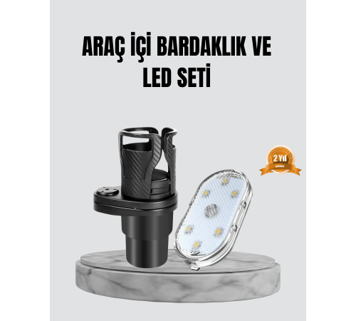 360° Döner Çiftli Bardak Tutucu ve Kablosuz Ambiyans LED Işık Araç Seti