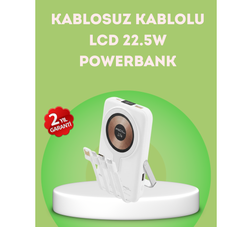 LCD Göstergeli Manyetik Powerbank Type C USB Girişli