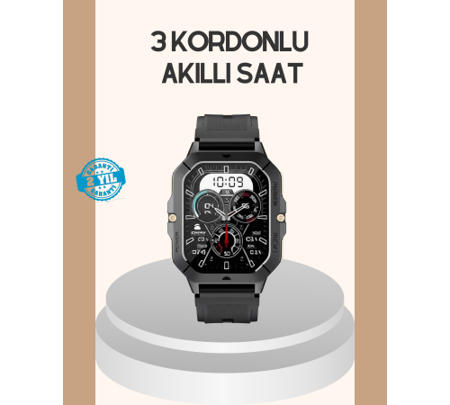 3 Kordonlu Akıllı Saat Uzun Pil Süreli