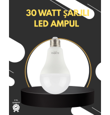 Acil Durumlar İçin Şarjlı LED Ampul 6400K Soğuk Beyaz 30 Watt