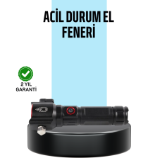 USB Şarjlı Çok Amaçlı El Feneri Çekiçli Pusulalı