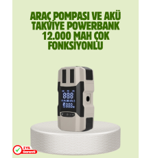 Araç Akü Takviye Cihazı ve Lastik Şişirme Pompası 12.000 mAh