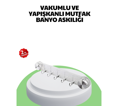 Mutfak ve Banyo Askılığı Vakumlu Yapışkanlı 5 Askı Bölmeli