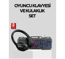 Set Işıklı Klavye Mouse + Bluetooth 5.2 Kulaklık  Paketi