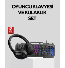 Set Işıklı Klavye Mouse + Bluetooth 5.2 Kulaklık  Paketi