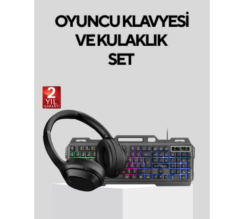 Set Işıklı Klavye Mouse + Bluetooth 5.2 Kulaklık  Paketi