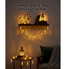 Altın Fener Detaylı Pilli Ramazan LED Işık Ev Dekorasyonu