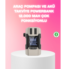 Araç Hava Pompası ve Akü Takviye Powerbank 12.000 mAh Çok Fonksiyonlu