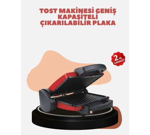Kompakt Izgara ve Tost Makinesi – Çıkarılabilir Plaka, Döküm Gövde