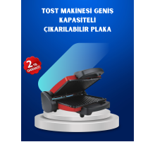 Çıkarılabilir Plakalı 2000W Tost Makinesi – Termostatlı, Kolay Temizlenir