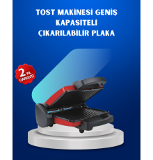 Çıkarılabilir Plakalı 2000W Tost Makinesi – Termostatlı, Kolay Temizlenir