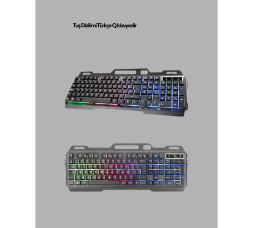 Set Işıklı Klavye Mouse + Bluetooth 5.2 Kulaklık  Paketi