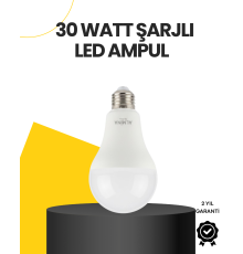 Yüksek Işık Güçlü Şarjlı LED Ampul E27 30W Enerji Tasarruflu