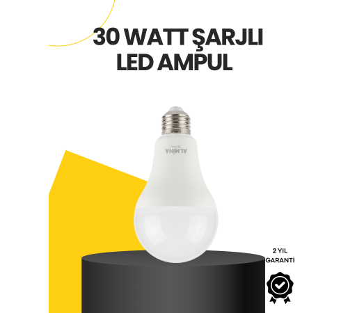Yüksek Işık Güçlü Şarjlı LED Ampul E27 30W Enerji Tasarruflu