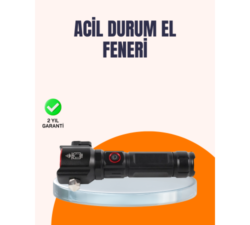 Çok Fonksiyonlu Acil Durum Feneri Yan Işıklı Çekiçli