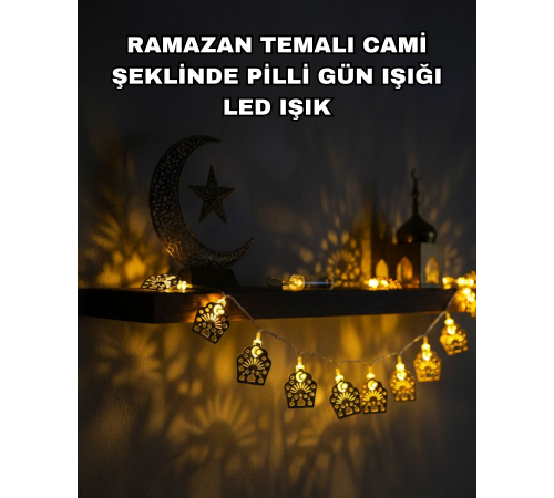 Pilli Ramazan ve Bayram LED Işık Zinciri Cami Temalı Dekoratif