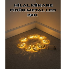 Dekoratif Minareli Hilal LED Işık Metal Gövdeli Ramazan Aydınlatma