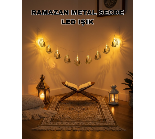 Ay ve Secde Tasarımlı Sıcak Beyaz LED Ramazan Işığı
