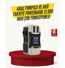 Araç Lastik Şişirme Pompası ve Akü Takviye Powerbank Bir Arada