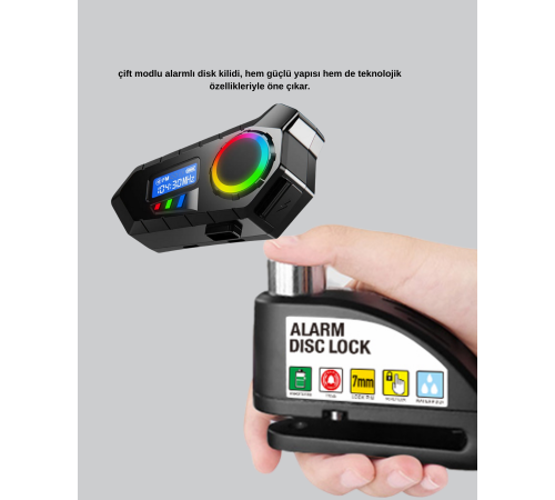 Motosiklet ve Günlük Kullanım İçin Bluetooth Hoparlör ve Disk Kilidi Seti