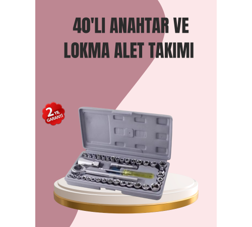 Otomotiv ve Ev Kullanımı İçin 40 Parça Lokma Anahtar Seti Taşıma Çantalı