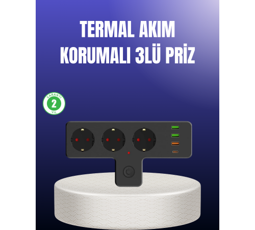 USB ve Type-C Portlu Anahtarlı Çoklu Priz Güç Ünitesi