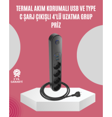 Led Anahtarlı Akım Korumalı Çoklu Priz 4 Priz 3 USB Girişli