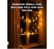 Ev Dekoru İçin Ramazan LED Işık Pilli Sıcak Sarı Cami Figürlü